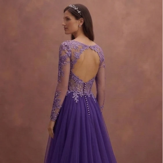 Purple Wedding Dress A-Line Tulle Soft Princess Gown - Image 5