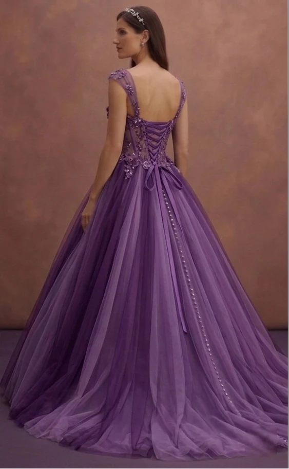 Purple Wedding Dress Ball Gown Tulle Princess Style - Image 3