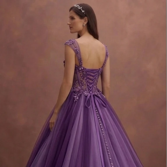 Purple Wedding Dress Ball Gown Tulle Princess Style - Image 5