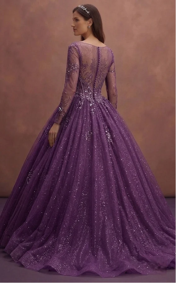 Purple Wedding Dress Ball Gown Tulle Sparkle Princess Dress - Image 3