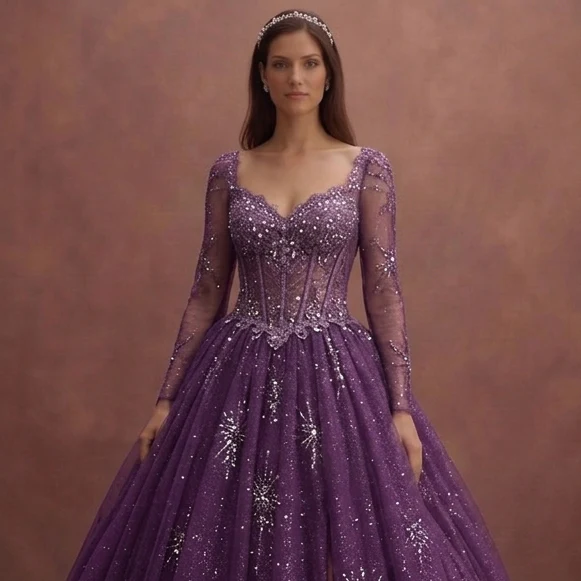 Purple Wedding Dress Ball Gown Tulle Sparkle Princess Dress - Image 4