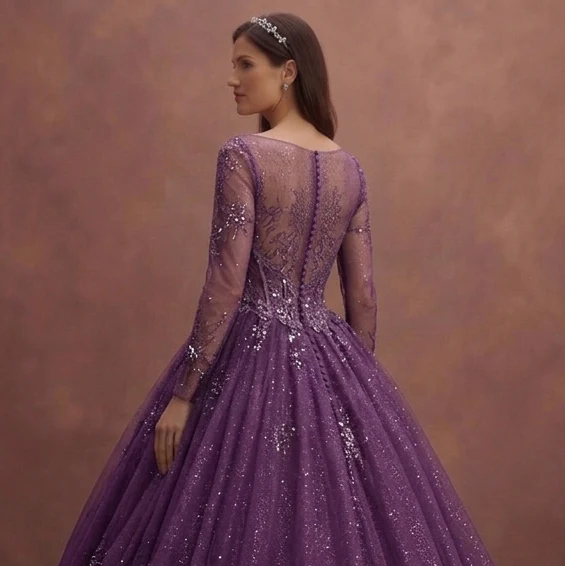 Purple Wedding Dress Ball Gown Tulle Sparkle Princess Dress - Image 5