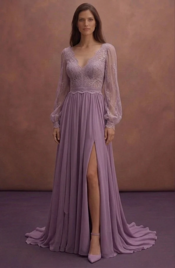 Purple Wedding Dress Boho Lace Chiffon Wedding Dress - Image 2