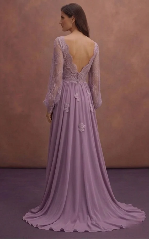 Purple Wedding Dress Boho Lace Chiffon Wedding Dress - Image 3