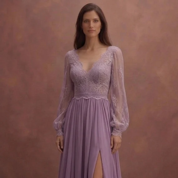 Purple Wedding Dress Boho Lace Chiffon Wedding Dress - Image 4