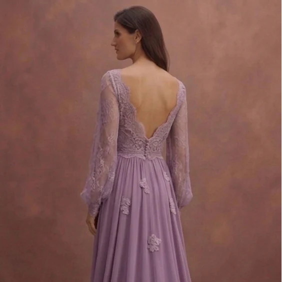Purple Wedding Dress Boho Lace Chiffon Wedding Dress - Image 5