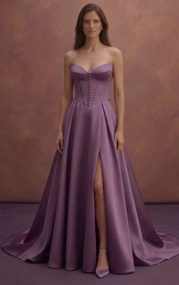 Purple Wedding Dress Corset Satin Modern Bridal Look - Image 2
