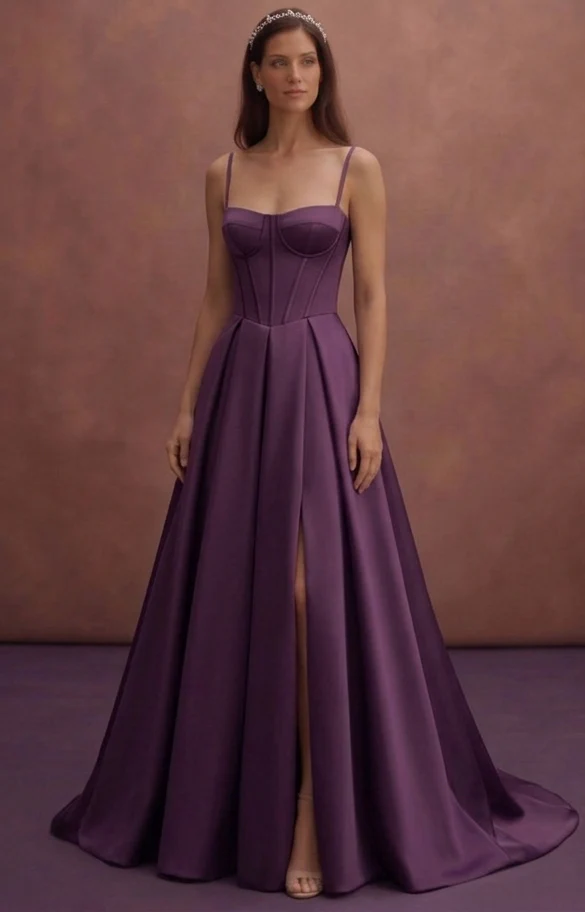 Purple Wedding Dress Corset Satin Structured Bridal Dress - Image 2
