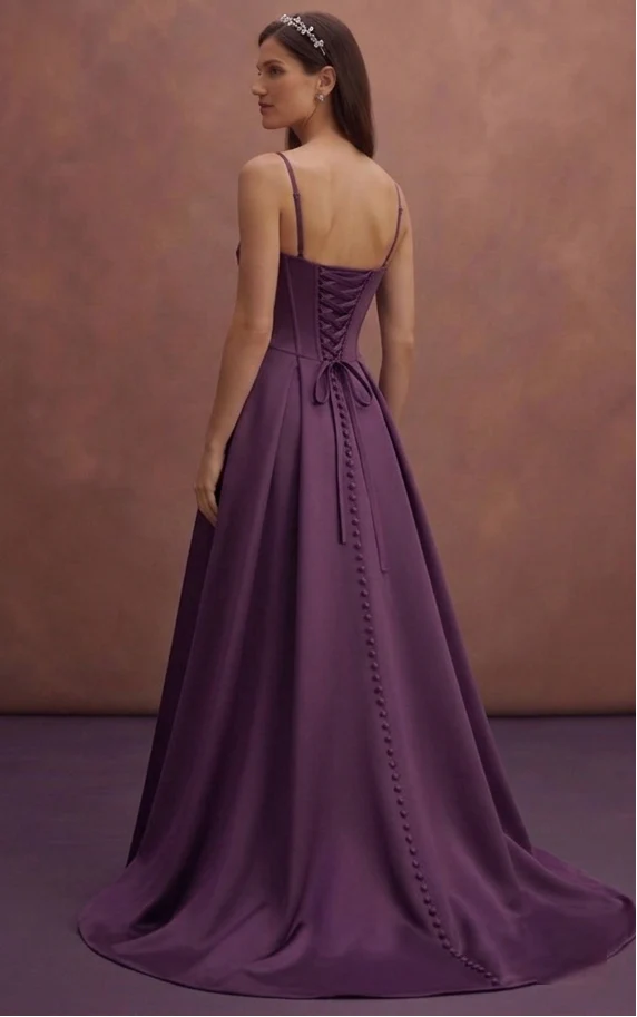 Purple Wedding Dress Corset Satin Structured Bridal Dress - Image 3