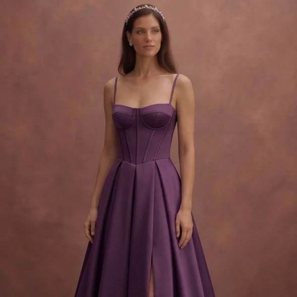 Purple Wedding Dress Corset Satin Structured Bridal Dress - Image 4