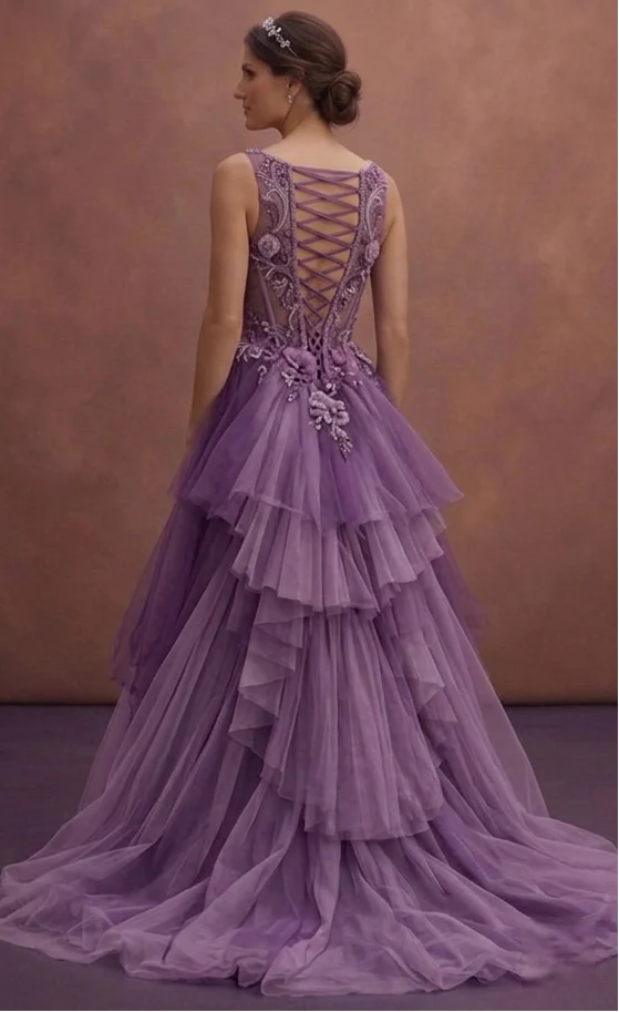 Purple Wedding Dress Corset Tulle Dream Wedding Gown - Image 3