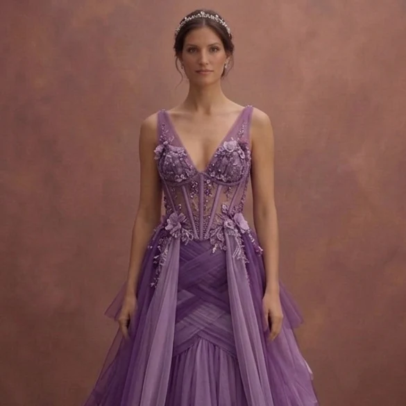Purple Wedding Dress Corset Tulle Dream Wedding Gown - Image 4