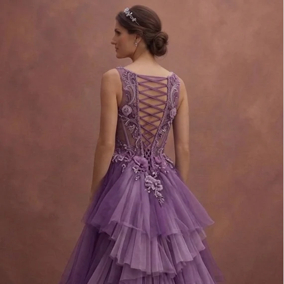 Purple Wedding Dress Corset Tulle Dream Wedding Gown - Image 5