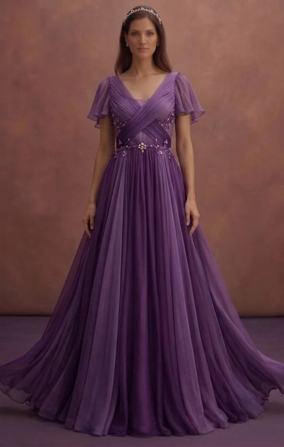 Purple Wedding Dress Empire Waist Chiffon Flowing Dress - Image 2