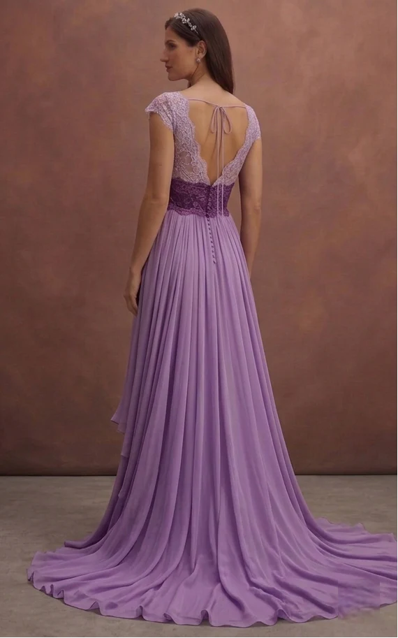 Purple Wedding Dress Empire Waist Lace Soft Flow Dress - Image 3