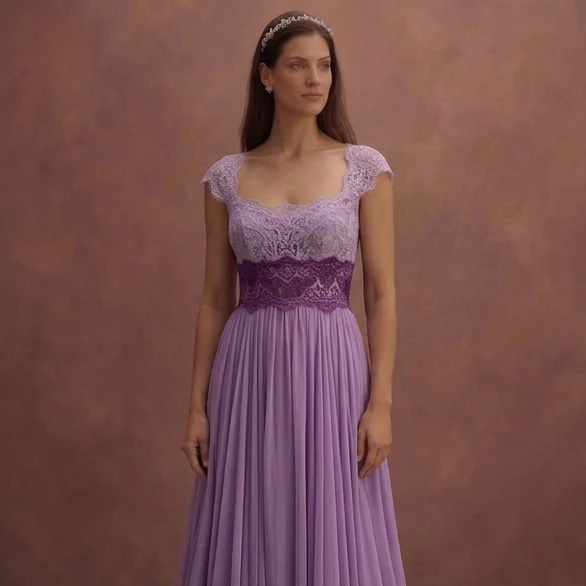 Purple Wedding Dress Empire Waist Lace Soft Flow Dress - Image 4