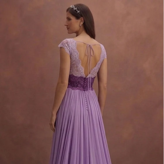 Purple Wedding Dress Empire Waist Lace Soft Flow Dress - Image 5