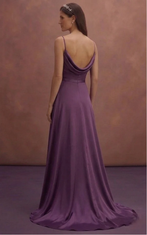 Purple Wedding Dress Empire Waist Satin Soft Elegance Dress - Image 3