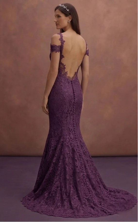 Purple Wedding Dress Mermaid Lace Chantilly Gown - Image 3