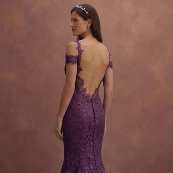 Purple Wedding Dress Mermaid Lace Chantilly Gown - Image 5