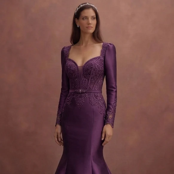 Purple Wedding Dress Mermaid Satin Luxe Wedding Dress - Image 4