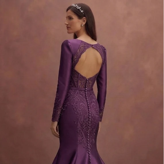 Purple Wedding Dress Mermaid Satin Luxe Wedding Dress - Image 5