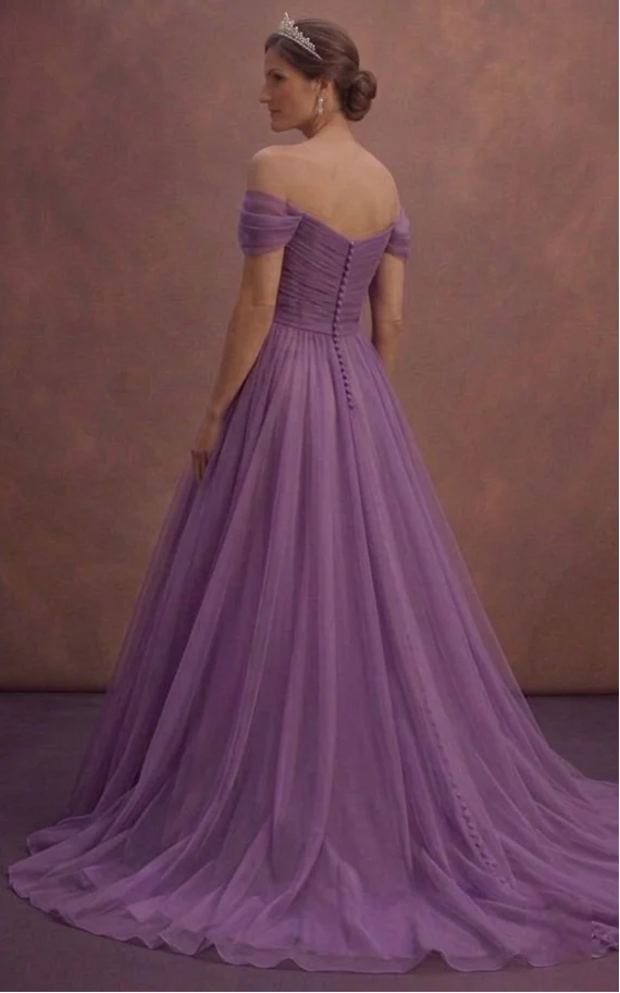 Purple Wedding Dress Off Shoulder Chiffon Dream Dress - Image 3