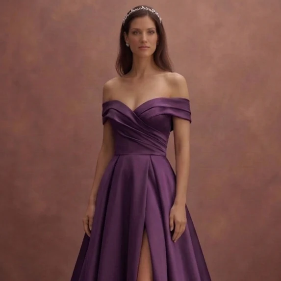 Purple Wedding Dress Off Shoulder Satin Soft Glam Gown - Image 4