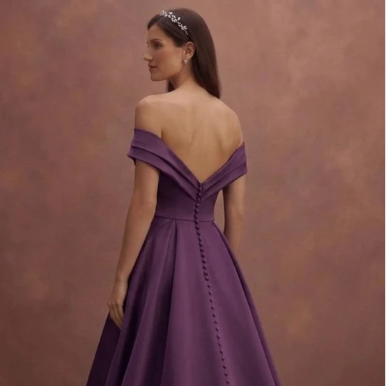 Purple Wedding Dress Off Shoulder Satin Soft Glam Gown - Image 5