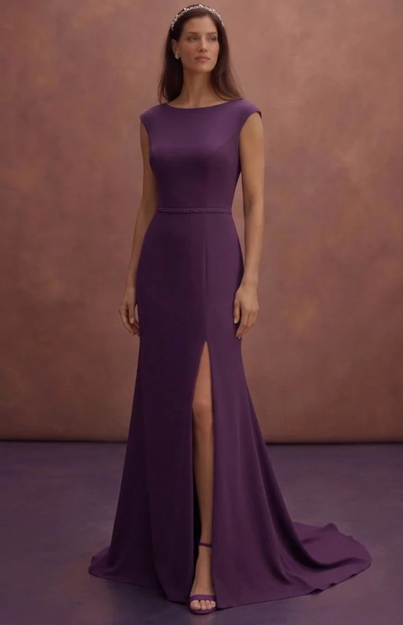 Purple Wedding Dress Sheath Crepe Sleek Modern Gown - Image 2
