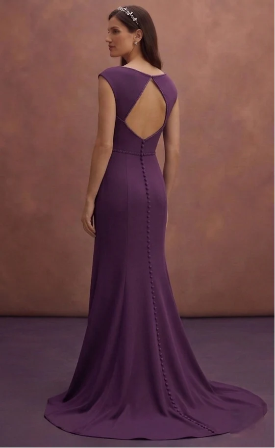 Purple Wedding Dress Sheath Crepe Sleek Modern Gown - Image 3