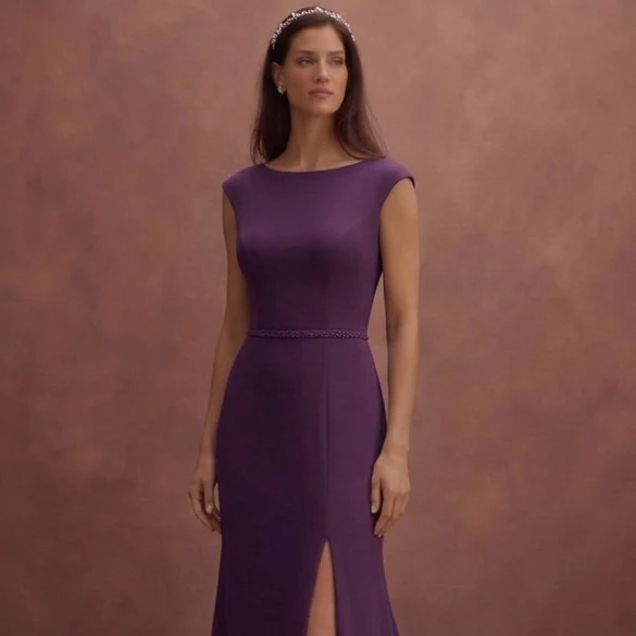 Purple Wedding Dress Sheath Crepe Sleek Modern Gown - Image 4