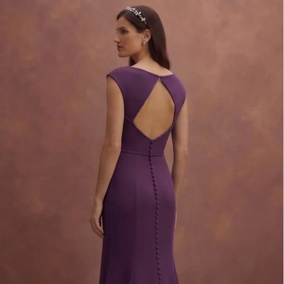 Purple Wedding Dress Sheath Crepe Sleek Modern Gown - Image 5