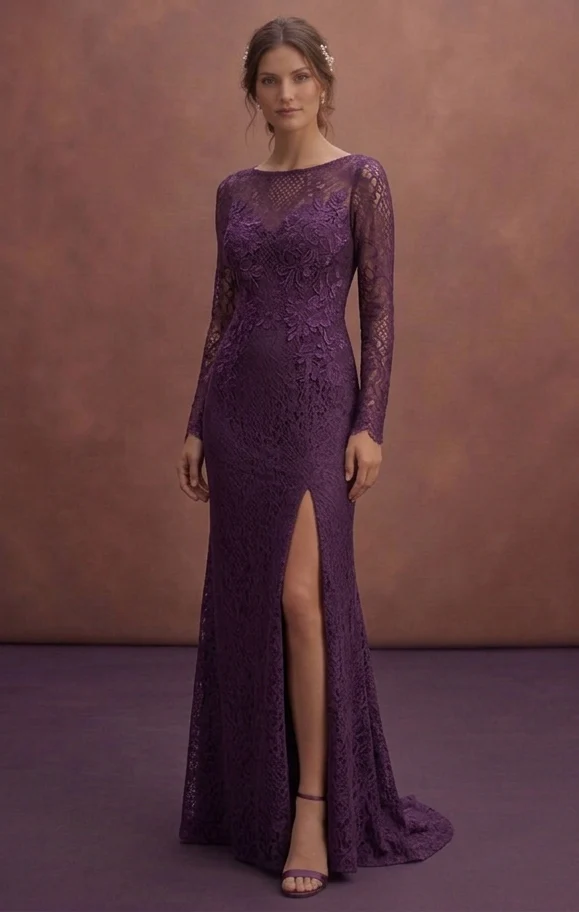 Purple Wedding Dress Sheath Lace Modern Romantic Gown - Image 2