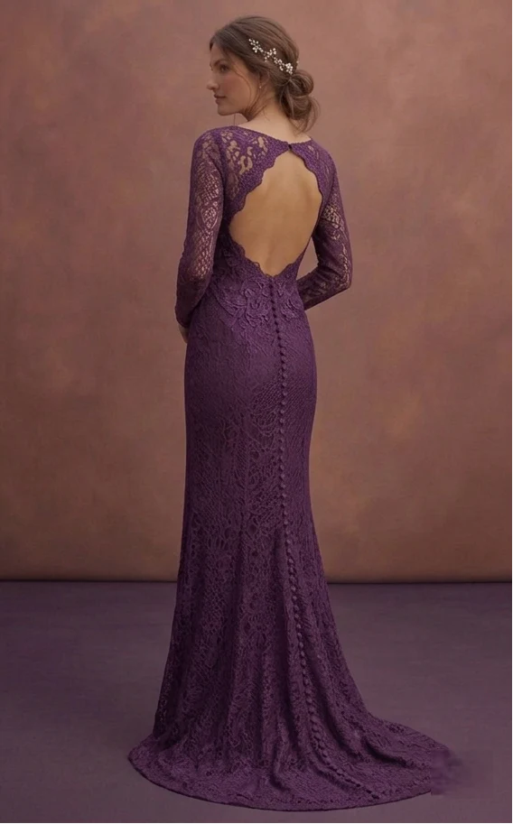 Purple Wedding Dress Sheath Lace Modern Romantic Gown - Image 3