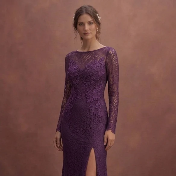 Purple Wedding Dress Sheath Lace Modern Romantic Gown - Image 4