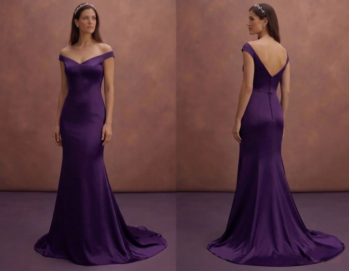 Purple Wedding Dress Sheath Satin Simple Elegant Wedding Dress