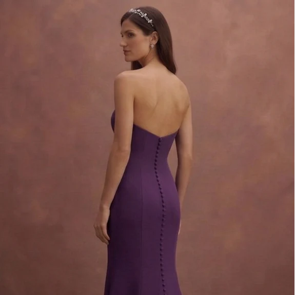 Purple Wedding Dress Strapless Crepe Sleek Bridal Gown - Image 5