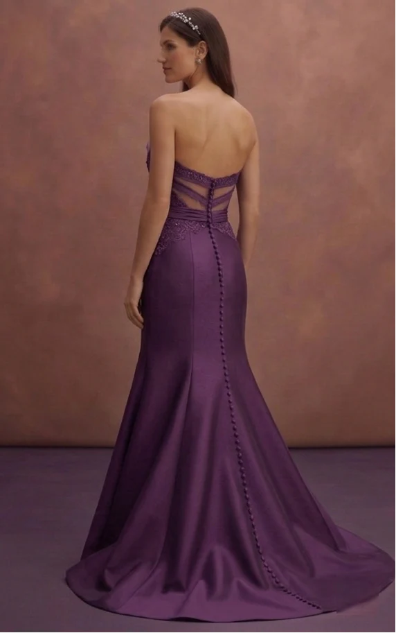 Purple Wedding Dress Strapless Lace Elegant Fit Gown - Image 3