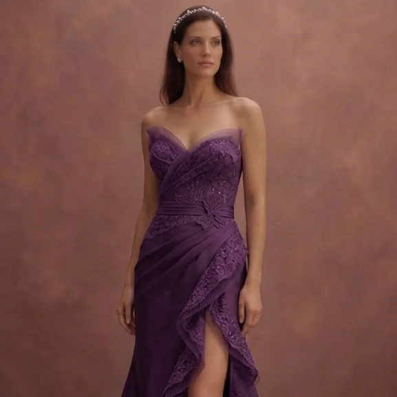 Purple Wedding Dress Strapless Lace Elegant Fit Gown - Image 4