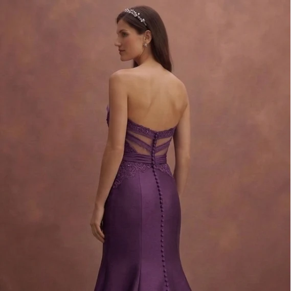 Purple Wedding Dress Strapless Lace Elegant Fit Gown - Image 5