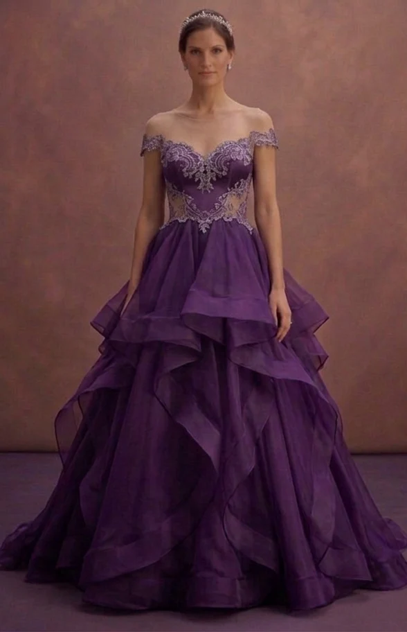 Purple Wedding Dress Strapless Organza Voluminous Gown - Image 2