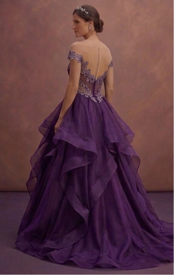 Purple Wedding Dress Strapless Organza Voluminous Gown - Image 3