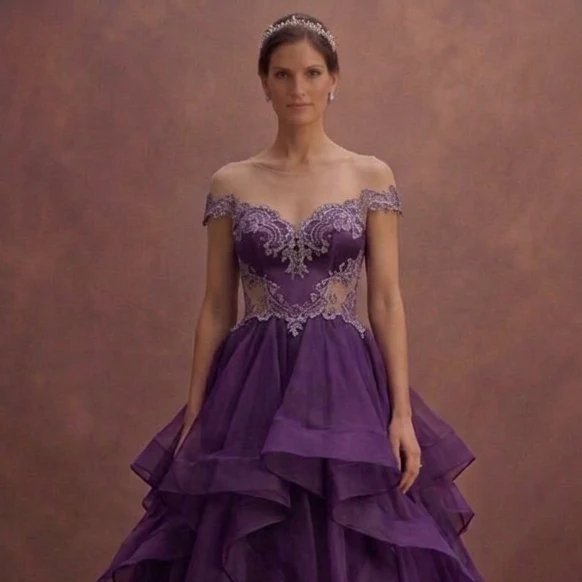 Purple Wedding Dress Strapless Organza Voluminous Gown - Image 4