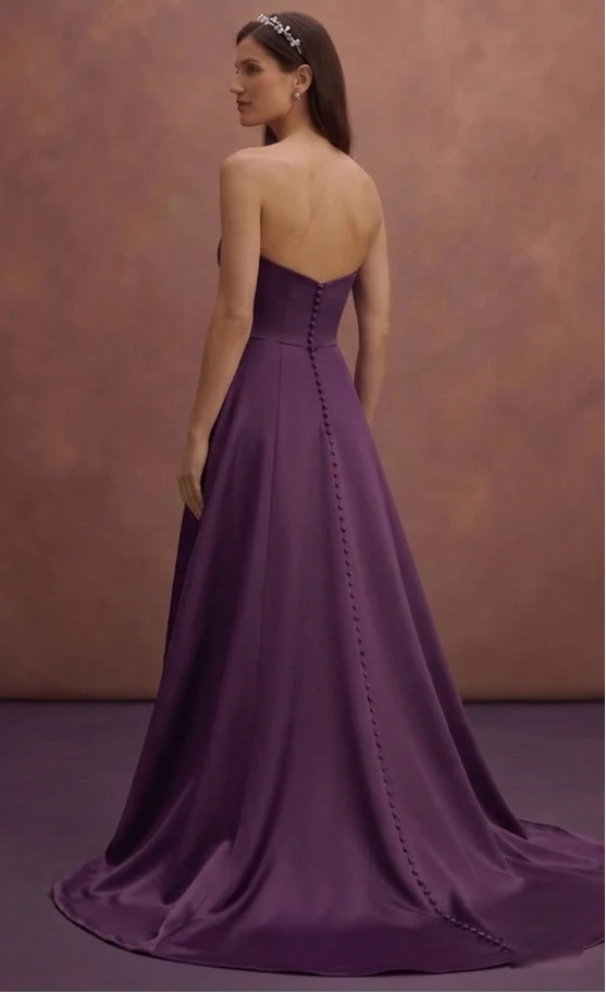 Purple Wedding Dress Strapless Satin Clean Bridal Look - Image 3