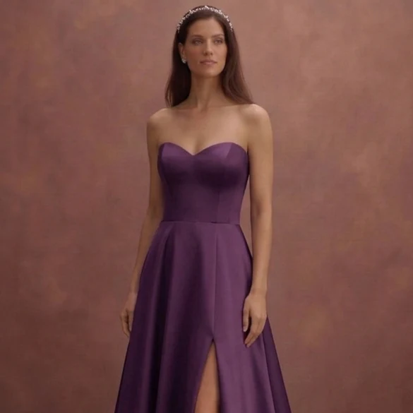 Purple Wedding Dress Strapless Satin Clean Bridal Look - Image 4