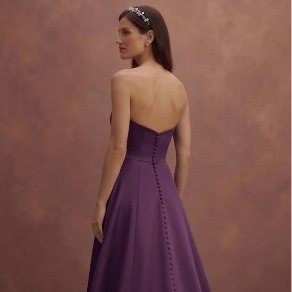 Purple Wedding Dress Strapless Satin Clean Bridal Look - Image 5
