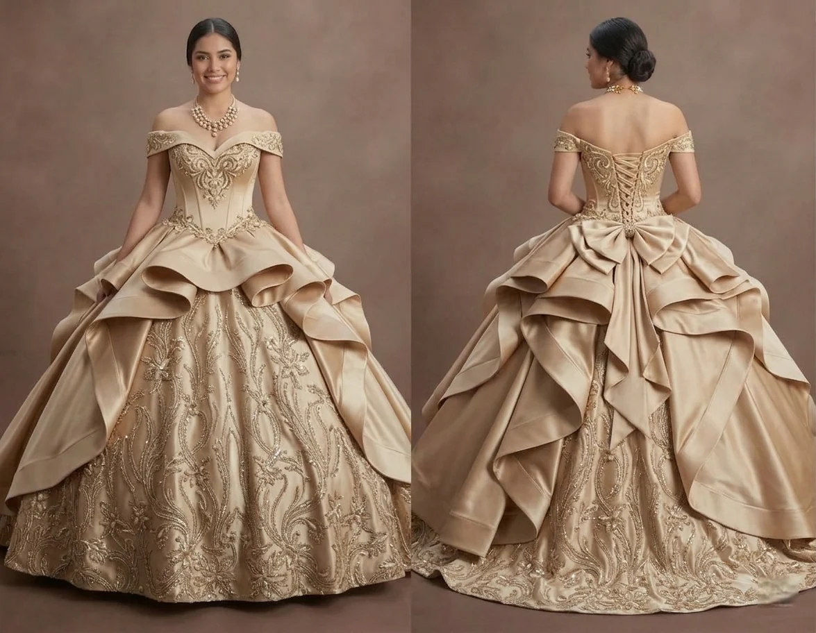 Quinceañera Ball Gown Champagne Satin Formal Reception