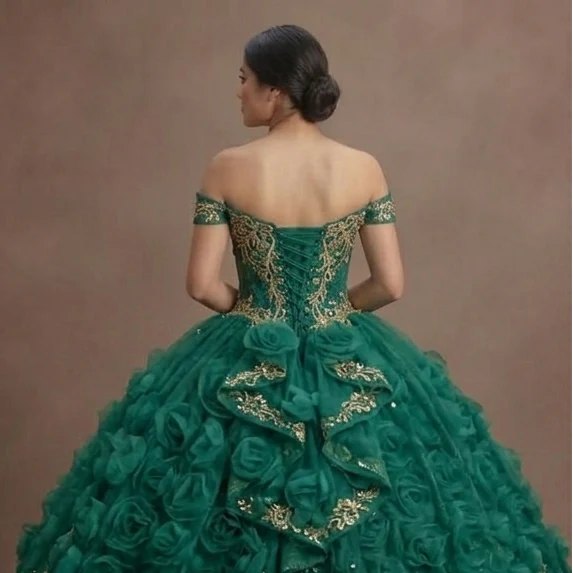 Quinceañera Ball Gown Emerald Tulle Royal Ball - Image 5