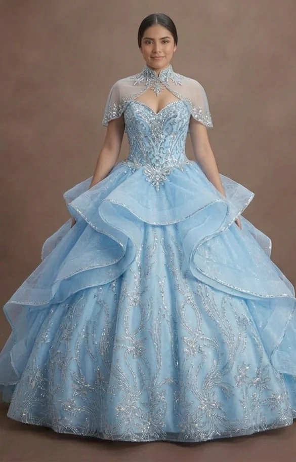 Quinceañera Ball Gown Ice Blue Tulle Winter Wonderland - Image 2